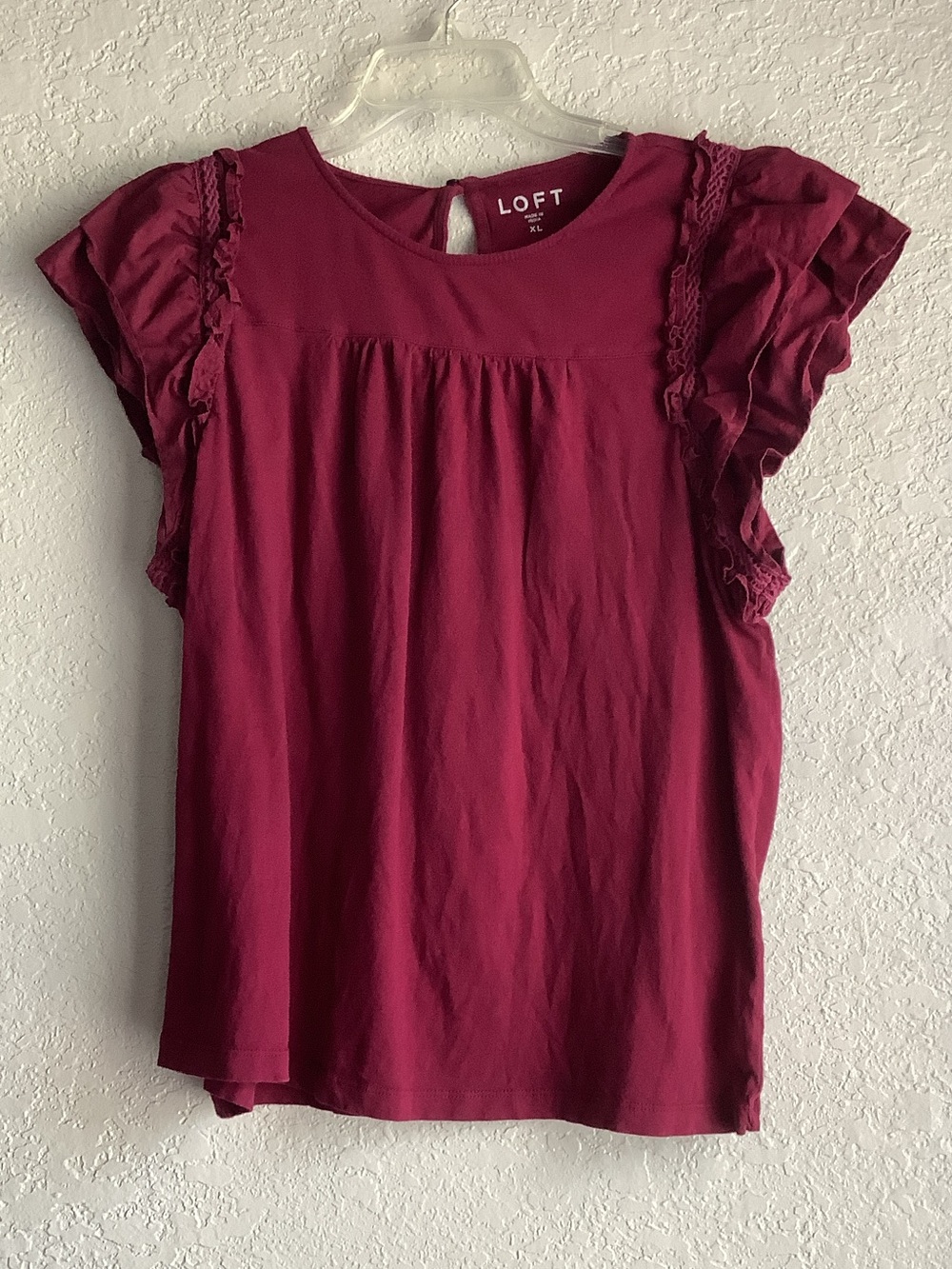 LOFT Women's Ruffle Sleeve Blouse - Deep Berry